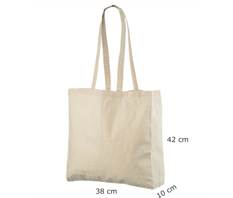 Naturhvitt handlenett med bred bunn. Mål: 38x10x42 cm