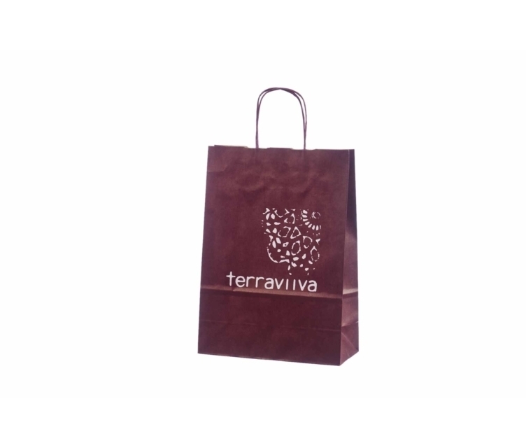 Vinrøde papirposer med bedriftens logo